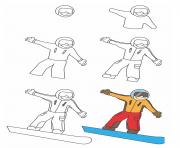 Printable how to draw snowboard coloring pages