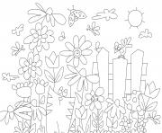 Printable flower garden with cat coloring pages