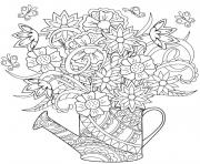 Printable adult flowers in watering can coloring pages