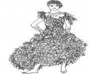 Printable woman flowers dress coloring pages