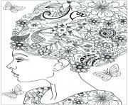 Printable woman with hairs in flowers coloring pages