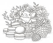 Printable flower adults fruits macaroons coloring pages