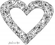 Printable Cool drawing with an heart containing simple flowers and leaves coloring pages