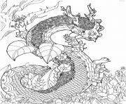 Printable A magnificent dragon surrounded by flowers coloring pages