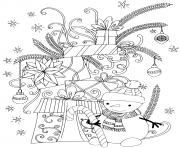Printable man of snow with gift christmas coloring pages