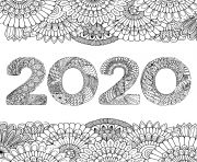 Printable new year 2020 inside floral frame adult coloring pages