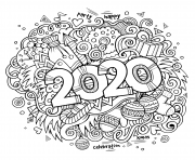 Printable new year 2020 doodles objects and elements poster design coloring pages