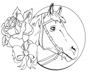 Printable beautiful horse and rose for teens coloring pages