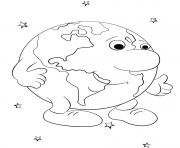 Printable cartoon earth character by Lena London coloring pages