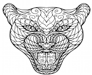 Printable zen tangle head of leopard for adult coloring pages