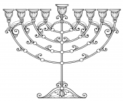 Printable outline hanukkah menorah or chanukiah candelabrum coloring pages