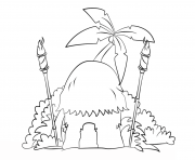 Printable tiki hut with torches coloring pages