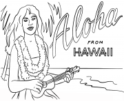 Printable hawaiian girl with ukulele coloring pages