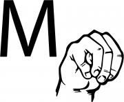 Printable asl sign language letter m coloring pages