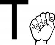 Printable asl sign language letter t coloring pages
