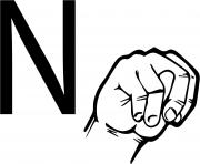 Printable asl sign language letter n coloring pages