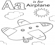 Printable letter a is for airplane coloring pages
