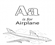 Printable letter a is for airplane travel coloring pages
