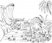 Printable Two Triceratops in search of food coloring pages
