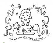 Printable wash your hands after playing with friends coloring pages