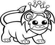Printable funny lion in a crown coloring pages