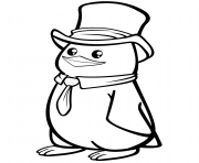 Printable polar penguin with a top hat coloring pages