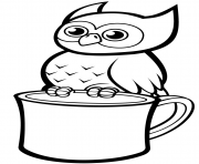 Printable cute owl on a mug coloring pages