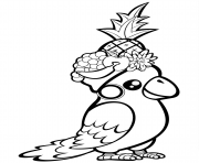 Printable cute parrot with fruit on its head coloring pages