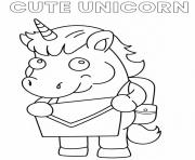 Printable Cute Unicorn Cartoon going to school coloring pages
