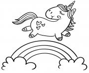 Printable Magic Cute Unicorn Walking on Rainbow a4 coloring pages