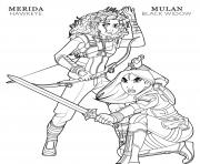 Printable hawkeye merida and black widow mulan disney avengers coloring pages