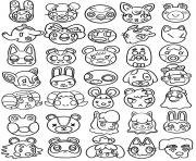 Printable animal crossing kawaii cute head coloring pages