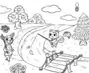 Printable animal crossing village fishing coloring pages
