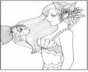 Printable Smart mermaid with a fish friend coloring pages