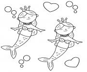 Printable Matching mermaids with hearts coloring pages