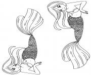 Printable Two mermaid sisters coloring pages