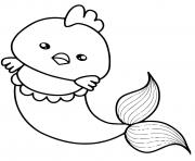 Printable funny mermaid chicken cute kawaii coloring pages