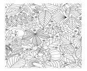 Printable fall autumn doodle for adults leaves mushrooms grapes pumpkin coloring pages