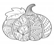 Printable pumpkin decorative patterned pumpkin with leaf coloring pages
