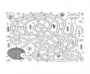 Printable fall hedgehog find mushrooms maze coloring pages