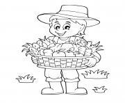 Printable fall farmer with basket of vegetables harvest coloring pages