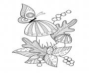 Printable fall butterfly mushrooms fallen leaves coloring pages