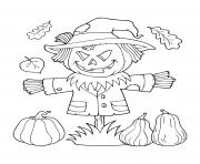 Printable fall straw scarecrow pumpkins coloring pages