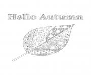 Printable fall hello autumn leaf doodle for adults coloring pages