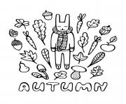 Printable fall hello autumn rabbit in scarf coloring pages