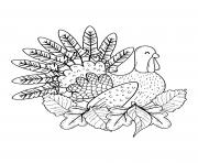 Printable thanksgiving turkey in leaves coloring pages