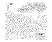 Printable fall rake leaves maze activity sheet coloring pages
