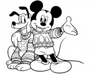 Printable Mickey Pluto in sweaters coloring pages