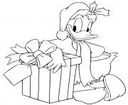 Printable Donald leaning against present coloring pages