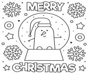 Printable snow globe with a snowman merry christmas coloring pages